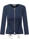 Elisabetta Franchi Lace-up Zip-front Jacket In Blue