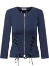 Elisabetta Franchi Lace-up Zip-front Jacket In Blue