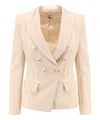 Elisabetta Franchi Essentials Blazer With Shoulder Pads And Covered Buttons In Beige