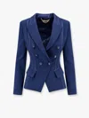 Elisabetta Franchi Tailored Blazer With Padded Shoulders And Covered Buttons In Blue