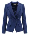 Elisabetta Franchi Tailored Blazer With Padded Shoulders And Covered Buttons In Blue