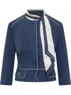 Elisabetta Franchi Tailored Jacket With High Collar And Flap Pockets In Blue