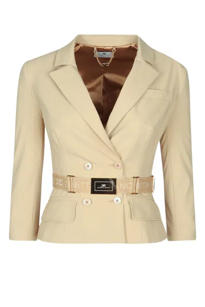 Elisabetta Franchi Blazer Con Cintura In Neutral