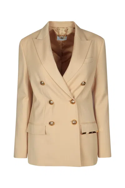 Elisabetta Franchi Double Breasted Blazer Gold Buttons Lapels In Brown