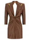 Elisabetta Franchi Crackled Leather-effect Dress With Lapels In Brown