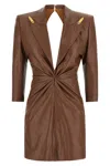 Elisabetta Franchi Crackled Leather-effect Dress With Lapels In Brown