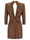 Elisabetta Franchi Crackled Leather-effect Dress With Lapels In Brown