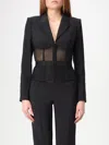 Elisabetta Franchi Tailored Blazer With Sheer Tulle Panels In Black