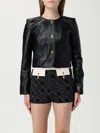 Elisabetta Franchi Leather Jacket With Monogram Metal Details In Black