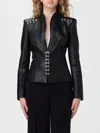 Elisabetta Franchi Faux Leather Jacket With Gold Hooks And Details On Shoulders In Black