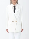Elisabetta Franchi White Double-breasted Twill Blazer In Ivory