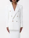 Elisabetta Franchi Double-breasted Crepe Jacket With Golden Buttons In White