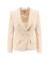 Elisabetta Franchi Essentials Blazer With Shoulder Pads And Covered Buttons In Neutrals