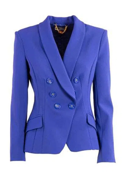 Elisabetta Franchi Double-breasted Crêpe Jacket In Blue
