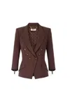 Elisabetta Franchi Tailored Brown Jacket With Gold-tone Double-breasted Closure In Brown