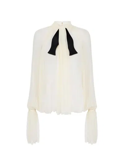Elisabetta Franchi Blouse In Crepon Fabric In Neutral