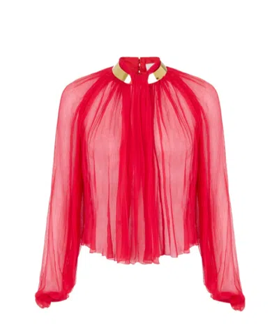 Elisabetta Franchi Blouse In Crepon Fabric With Jewel Collar In Red