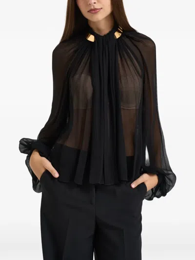 Elisabetta Franchi Blouse In Crepon Fabric With Jewel Collar In Schwarz