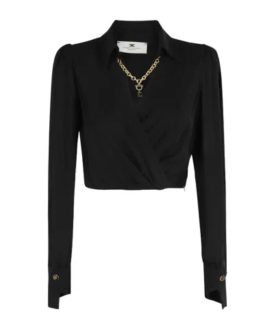 ELISABETTA FRANCHI BLOUSE IN GEORGETTE FABRIC WITH JEWEL DETAIL