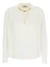 Elisabetta Franchi Viscose Georgette Shirt With Removable Necklace Detail In White