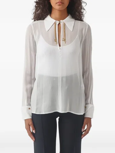 Elisabetta Franchi Blouse In Georgette Fabric With Jewel Logos In 화이트