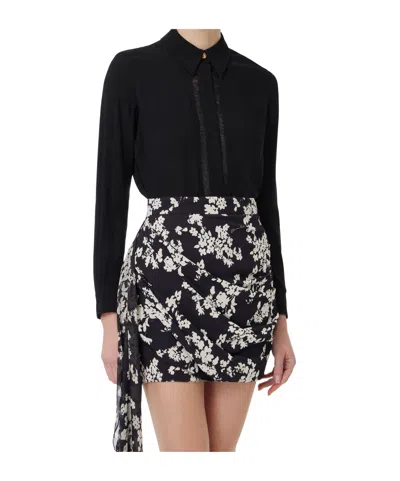 Elisabetta Franchi Blouse In Georgette Fabric With Lettering Bands In Black