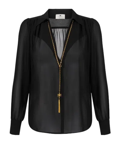 Elisabetta Franchi Blouse In Georgette Fabric With Necklace In Black