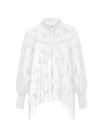Elisabetta Franchi Blouse In Lace Fabric With Ruffles In White