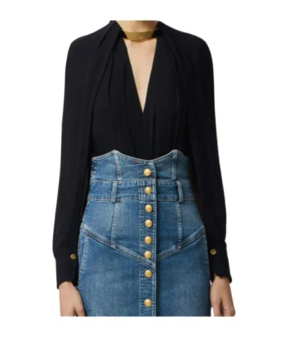 Elisabetta Franchi Blouse In Viscose Georgette Fabric With Jewel Detail In Black