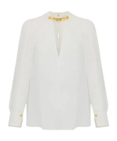 Elisabetta Franchi Blouse In Viscose Georgette Fabric With Jewel Detail In White