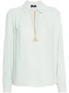 Elisabetta Franchi Georgette Blouse With Charms Necklace In Blue