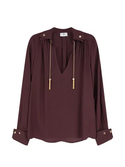 Elisabetta Franchi Blouse With Tassels In Brown