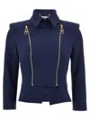 Elisabetta Franchi Structured Shoulder Jacket With Gold Zippers In Blue