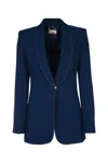 Elisabetta Franchi Blue Contrasting-topstitching Crepe Blazer In Blue