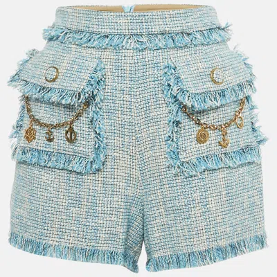 Pre-owned Elisabetta Franchi Blue Cotton Fringed Chain Detail Shorts M