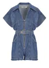 Elisabetta Franchi Mc Short Denim Monkey With Belt Detail