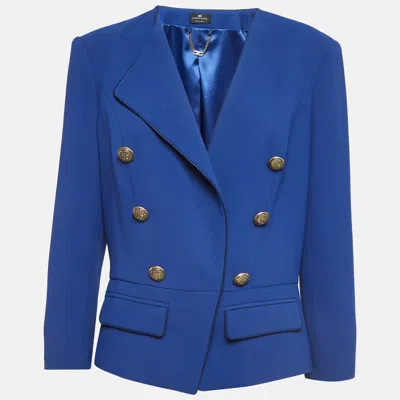 Pre-owned Elisabetta Franchi Blue Crepe Buttoned Jacket Xl