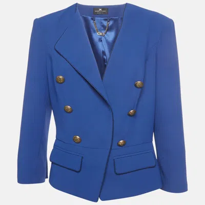 Pre-owned Elisabetta Franchi Blue Crepe Double Breasted Blazer L