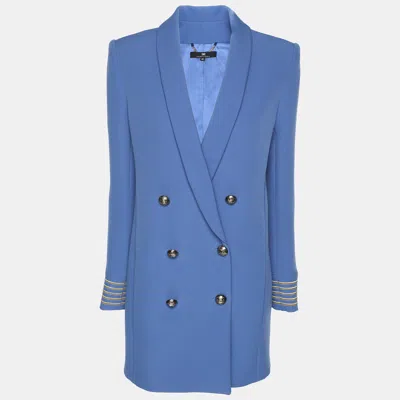 Pre-owned Elisabetta Franchi Blue Crepe Double Breasted Blazer S