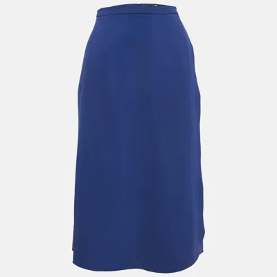 Pre-owned Elisabetta Franchi Blue Crepe Faux Wrap Midi Skirt M