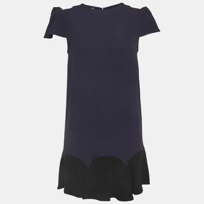 Pre-owned Elisabetta Franchi Blue Crepe Flounce Mini Dress M