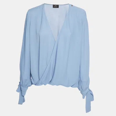 Pre-owned Elisabetta Franchi Blue Crepe Long Sleeve Blouse M