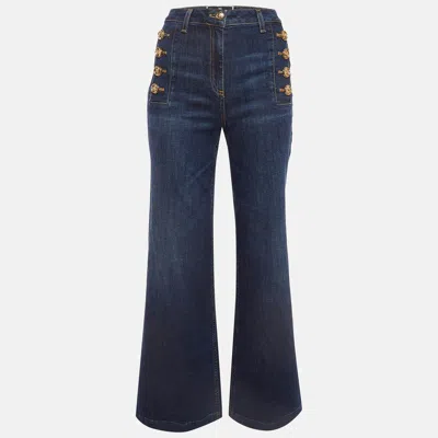 Pre-owned Elisabetta Franchi Blue Denim Button Detail Flared Jeans S Waist 26"