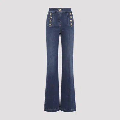 Elisabetta Franchi Blue Denim Button Embellished Trousers