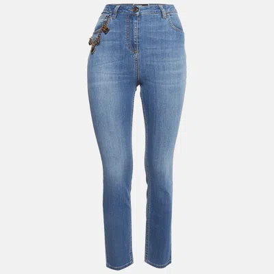 Pre-owned Elisabetta Franchi Blue Denim Chain Embellished Jeans M Waist 29"