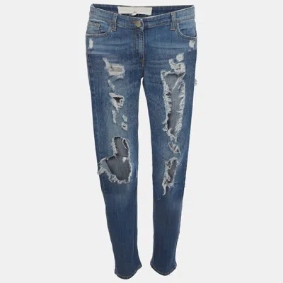 Pre-owned Elisabetta Franchi Blue Denim Distressed Jeans M /waist 32"