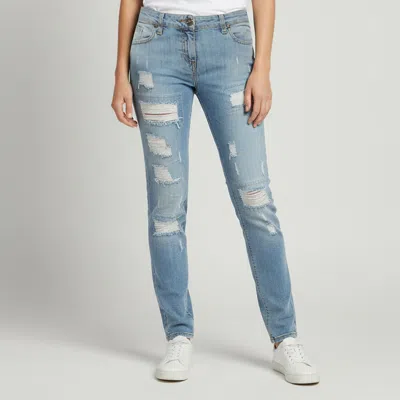 Pre-owned Elisabetta Franchi Blue Denim Distressed Jeans M / Waist 33" In Gray