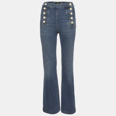 Pre-owned Elisabetta Franchi Blue Denim Flare Jeans S/waist 24"