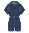 Elisabetta Franchi Mc Short Denim Monkey With Belt Detail