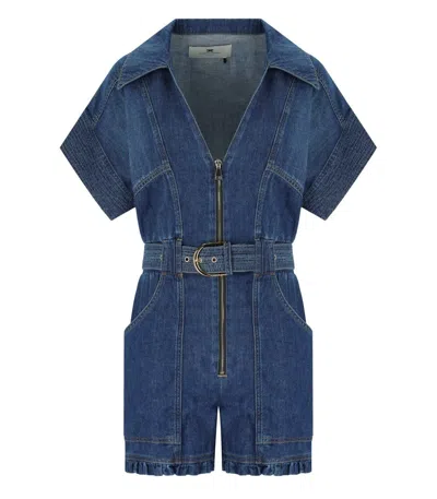 ELISABETTA FRANCHI ELISABETTA FRANCHI BLUE DENIM SHORT JUMPSUIT